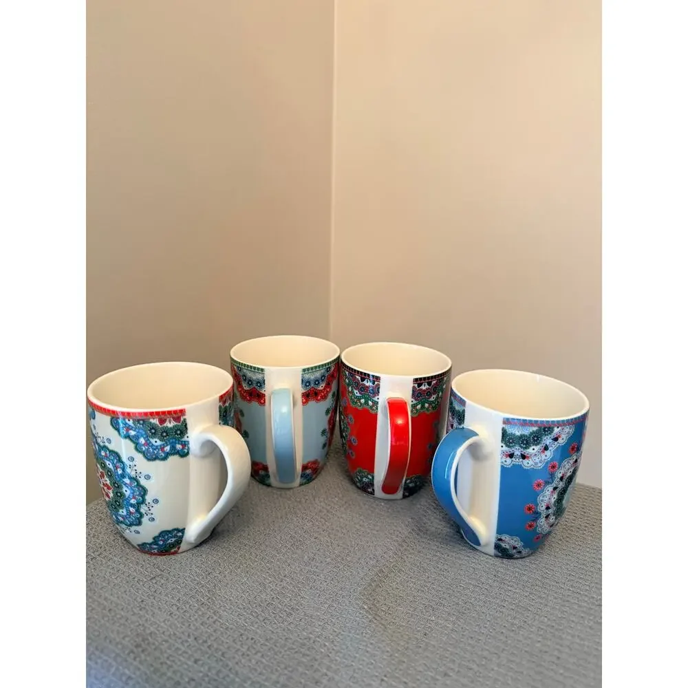 New Four Flanacom ceramic coffee mug featuring an oriental Boho design 10 OZ